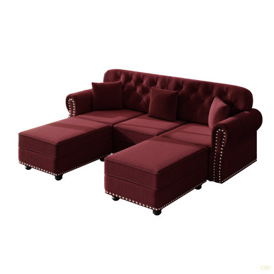 82.6"Upholstered Velvet Sofa With Nailhead Trim And Rolled Armrests,Mid-Century Modern Chesterfield Sofa With Button Tufted,Includes 3 Pillows