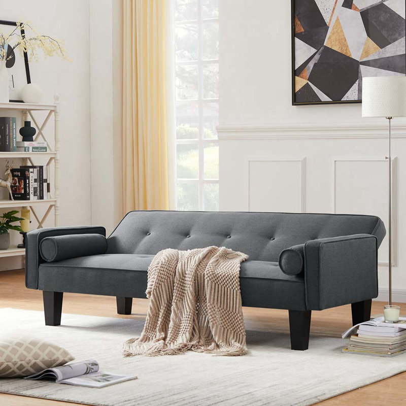 Canapé à accoudoirs carrés 71,65 po, Mélange de polyester gris foncé