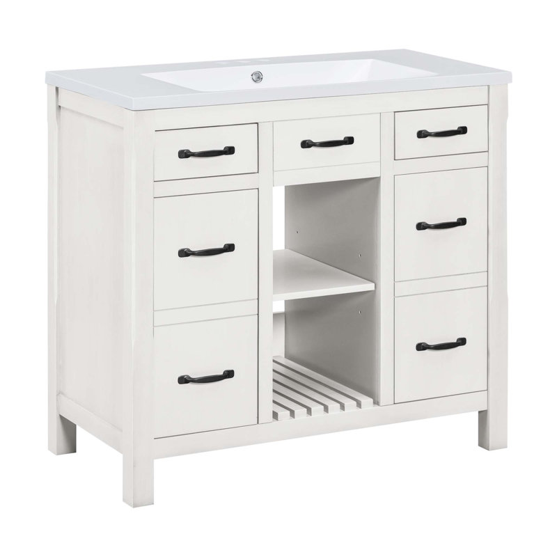Meuble-lavabo moderne avec lavabo encastré, 2 tiroirs et 2 portes Modern, Blanc
