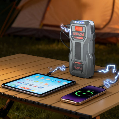 Démarreur de saut, crête de 3000 A, bloc-batterie de démarrage de voiture, amplificateur de batterie au Lithium portatif 12V, banque de puissance de boîte de saut avec lampe de poche 3 modes et câble de démarrage, pour moteurs à gaz jusqu'à 9L / 7L