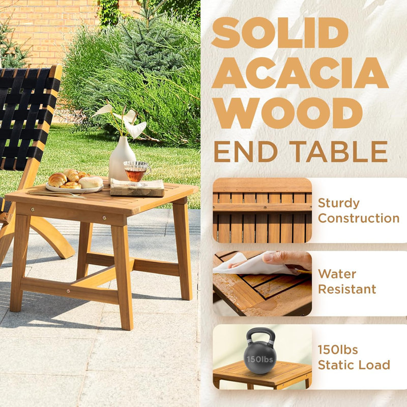 5-Piece Solid Wood Outdoor Bistro Set with Ottoman, Foldable Reclining Design