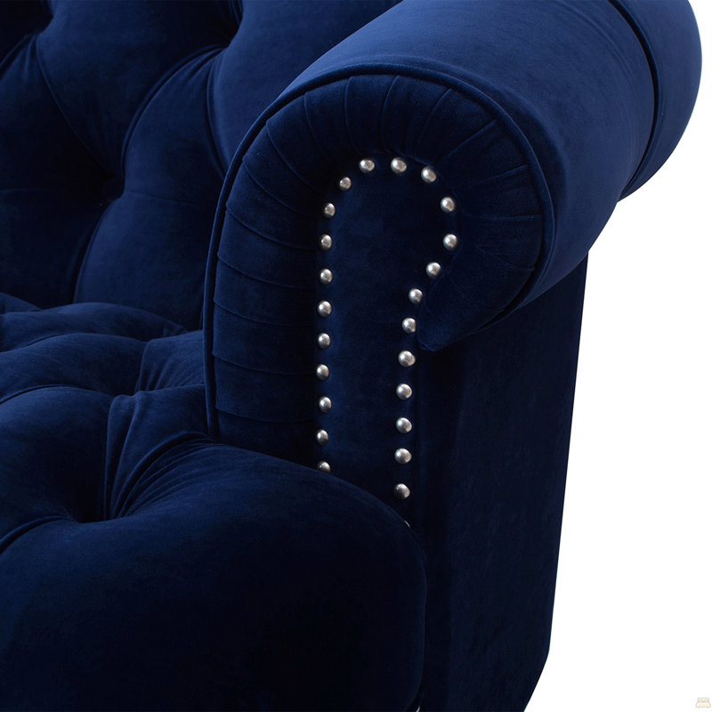 Fauteuil d'appoint capitonné, velours bleu marine, Marine