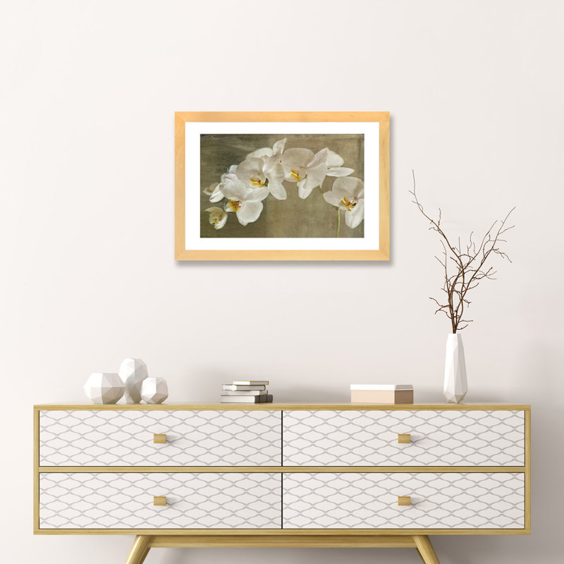 Orchidée peinte - reproduction d'art, Papier encadré de bois naturel, H 16 po x l 24 po x P 1 po