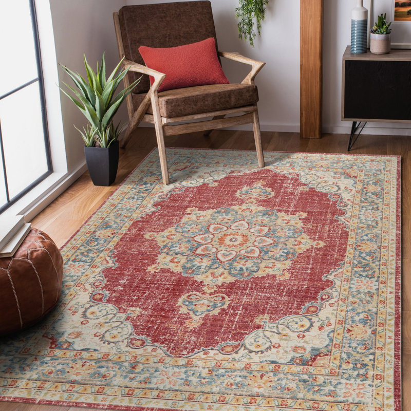 Tapis tissé à la machine 4 pi x 6 pi Red Medallion