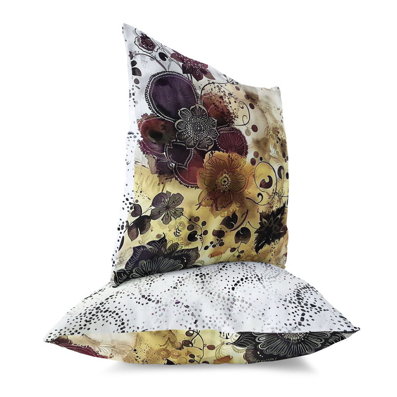 Coussin Porcelain Petal Whispers, H 20 po x l 20 po, Orange/mauve