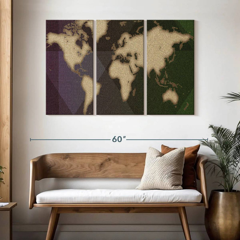 Carte du monde de la flanelle d'Aliaz, H 32 po x l 50 po