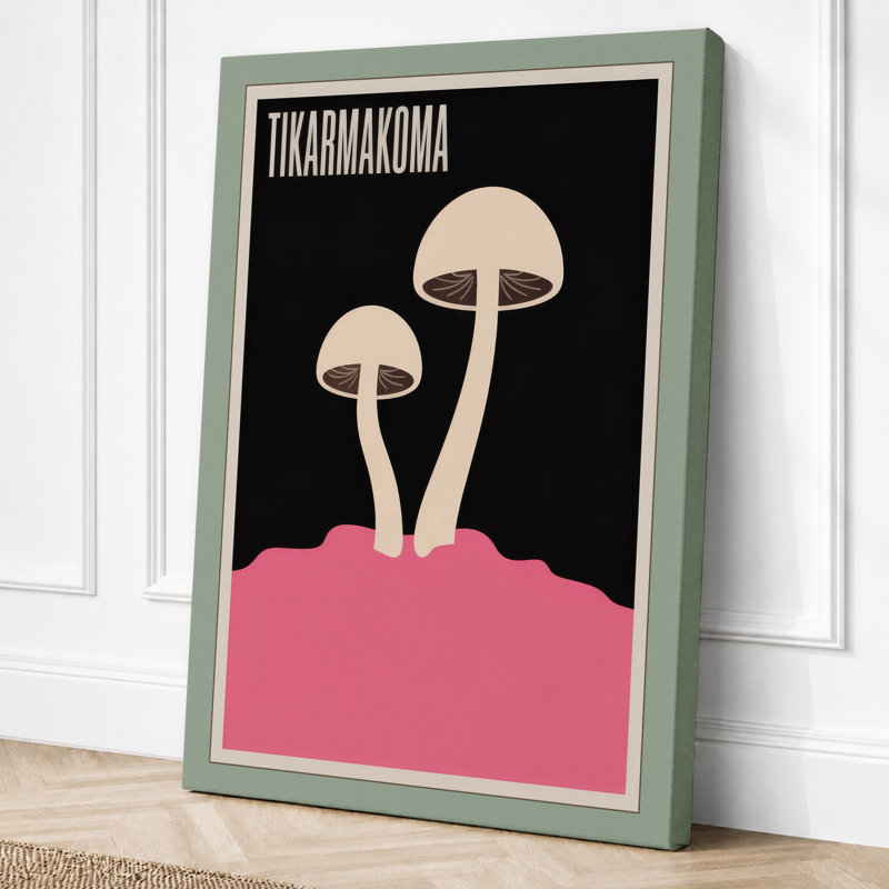 Mushroom Forms Mid-Century - Wrapped Canvas, 36x24 - 91.4 x 61.0 cm, Sage Border