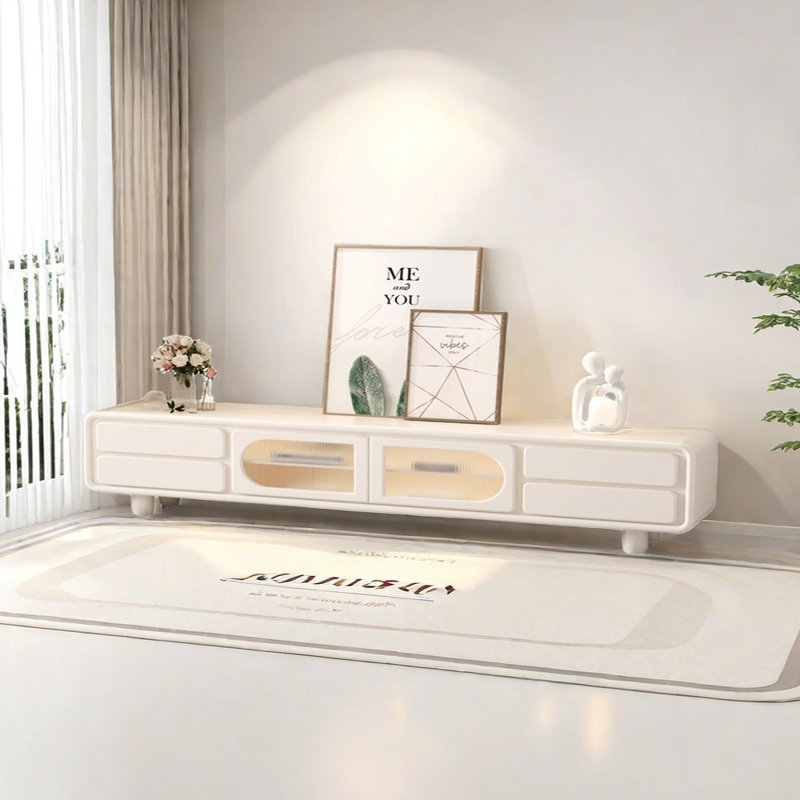 Creamy Style TV Stand with Piano Lacquer, 78.74"