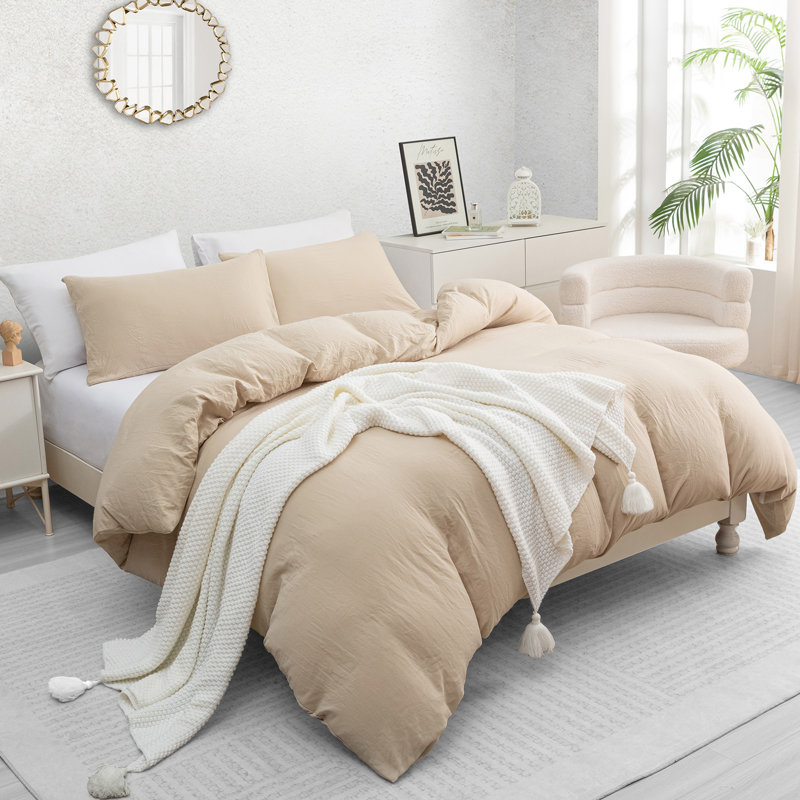 Microfiber Solid Colour Duvet Cover Set, Super King (220cm x 260cm), Beige
