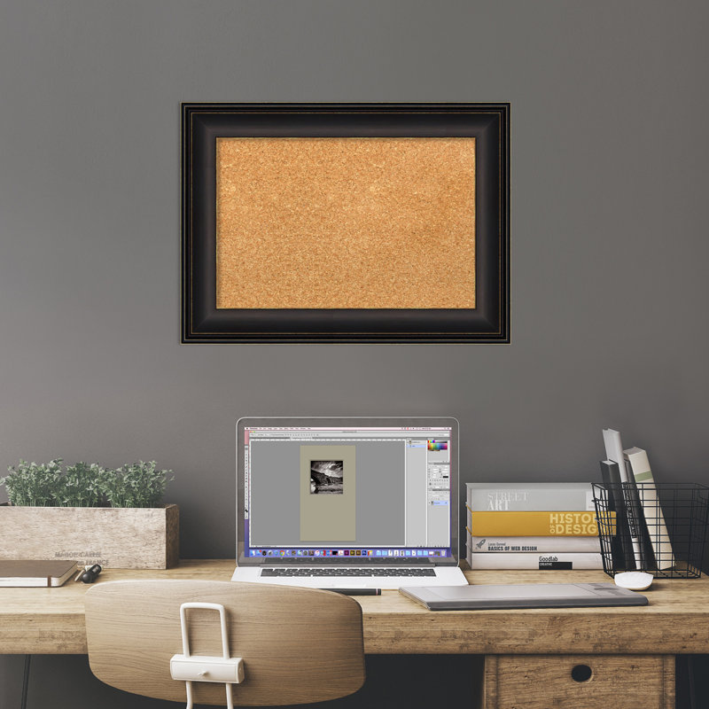 Aquileo Cork Corkboard / Bulletin Board, 1'4" H x 1'10" W, Bronze Gold