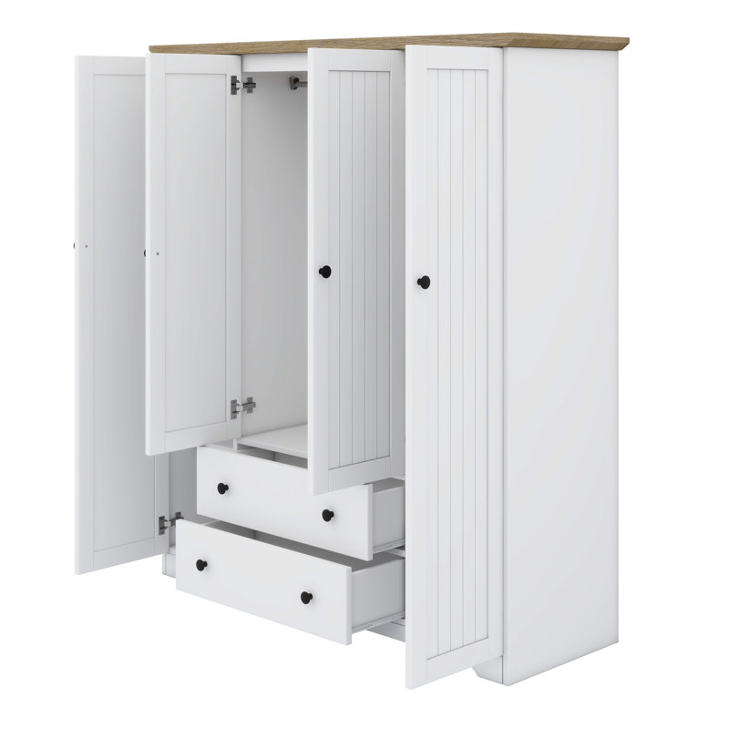 Armoire penderie avec tiroirs et porte, Blanc