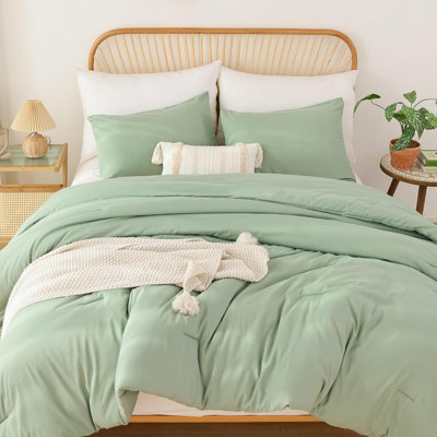 Ensembles d'édredon pleine grandeur pour filles, garçons, adolescents, vert sauge, 3 pièces (1 édredon et 2 taies d'oreiller), ensembles d'édredon doux pour enfants, literie pour dortoir toutes saisons
