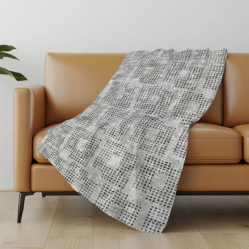Jeté en polyester One Touch, Motifs géométriques gris
