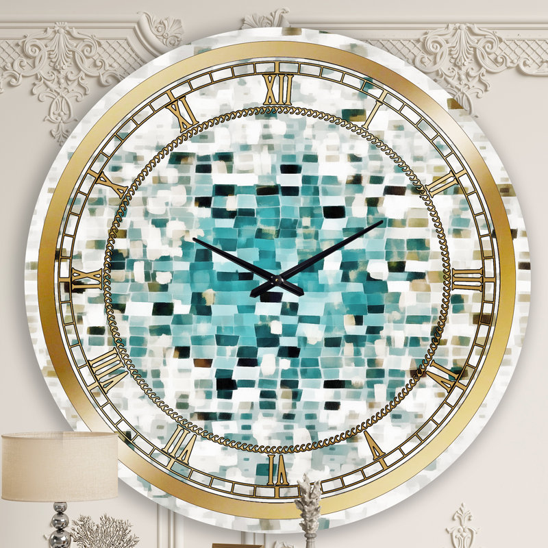 Geometric Blue Spots I - horloge murale moderne, Grand, Vert
