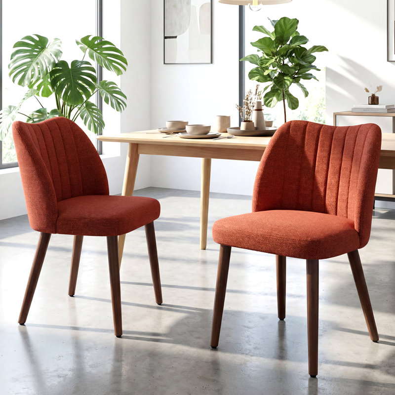 46.5cm H Fabric Upholstered Back Side Chair Solid Wood Dining Chair, Orange