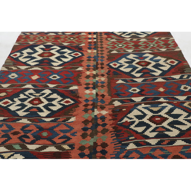 Vintage  Bidjar Kilim, Tribal Geometric In Red, Navy, And Ivory - Rug & Kilim