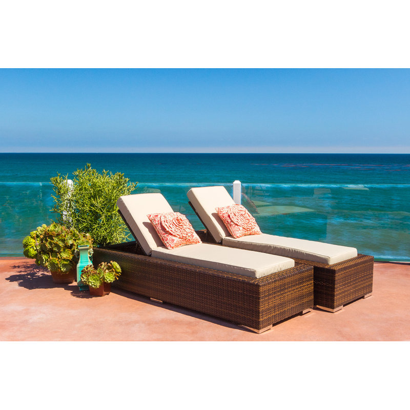 Chaise longue d'extérieur en osier Billyjo - sans assemblage, Toile Sunbrella® naturel, Brun foncé