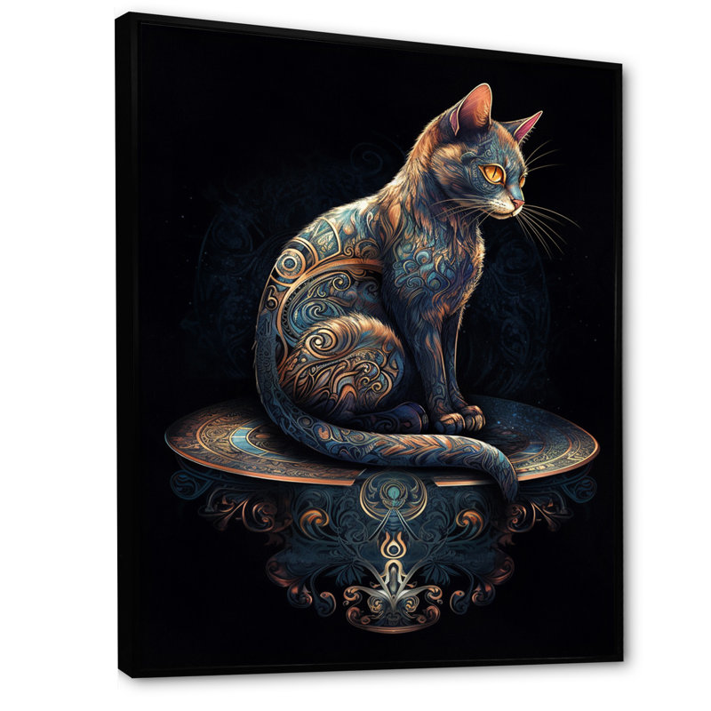 Blue Glamour Retro Gold Cat I - impression, Cadre flottant noir, H 40 po x l 30 po x P 1,5 po