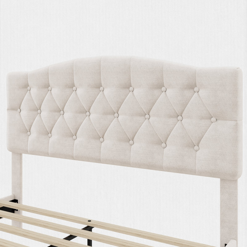 Beige Upholstered Bed Frame, Queen