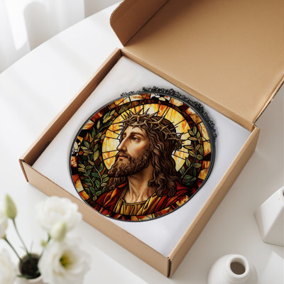 Christ Crown Stained Glass Window Panel，12"H