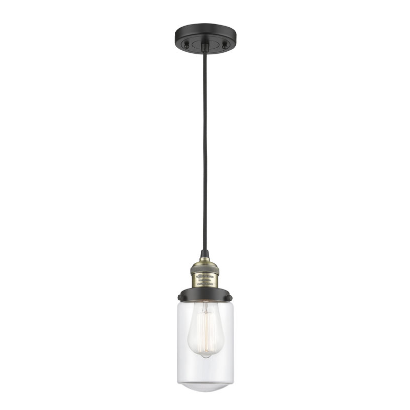 Luminaire suspendu 1 lumières scolaire single Saroyan, Transparent, Laiton antique noir, Ampoule non incluse