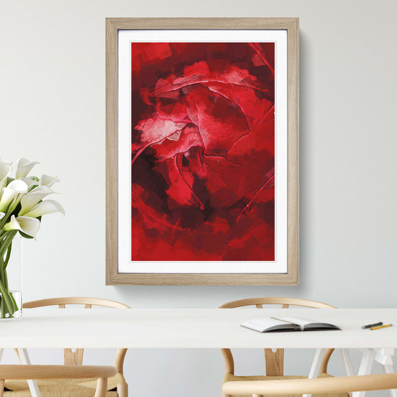 Petals of Red Flower - Picture Frame Graphic Art Print, Oak Framed, 87cm H x 62cm W x 2cm D