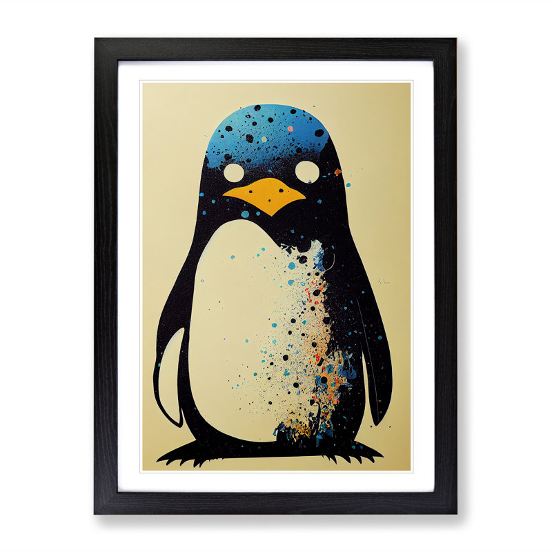 Penguin Graffiti No.6 - Print, White, Black Picture Frame, 64cm H x 46cm W
