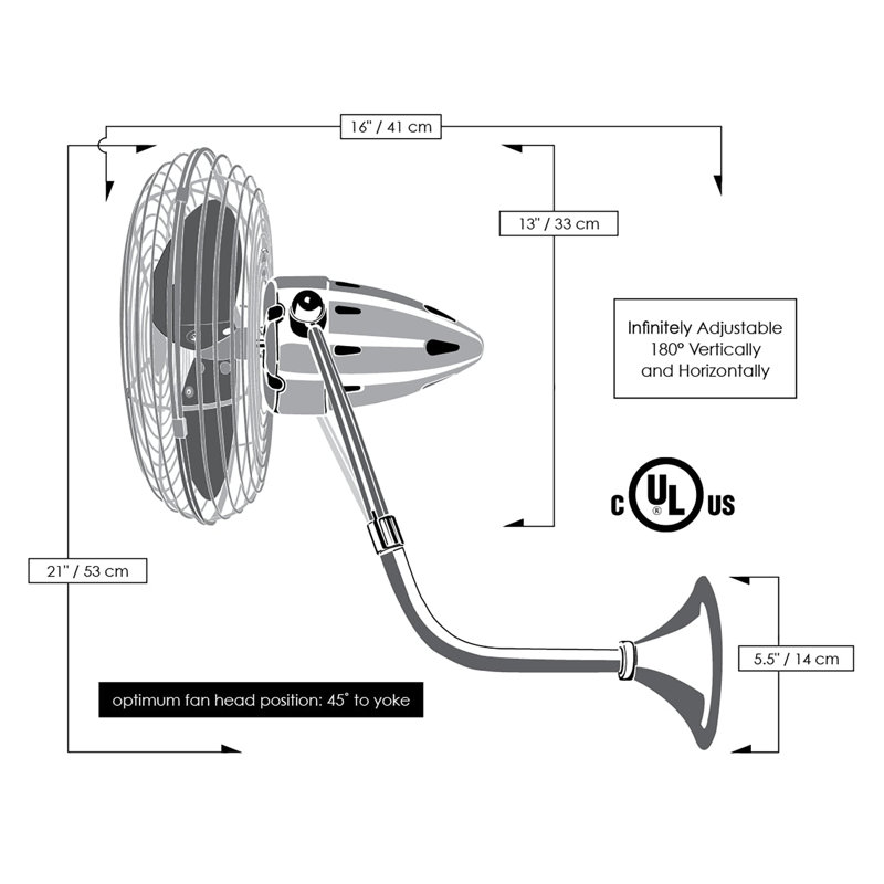 13" Wall Mounted Fan, Black, No