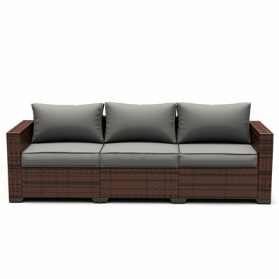 Azoriah 79.5" Wide Outdoor Wicker Patio Sofa with Cushions