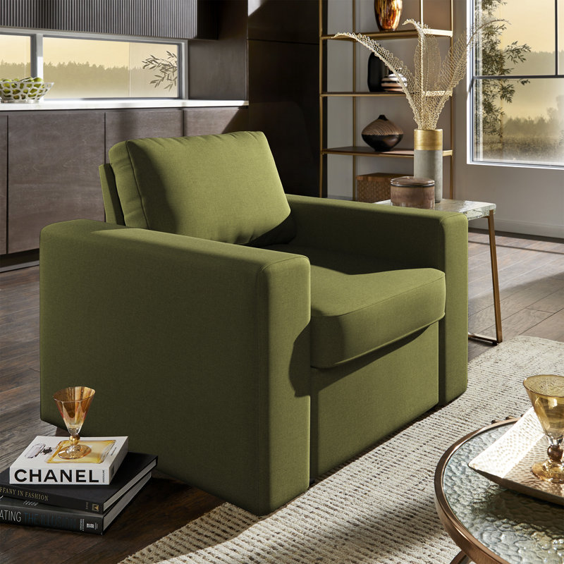 Chaise d'appoint rembourrée Glen Park avec 1 tiroir de rangement caché en fil métallique, Lin vert