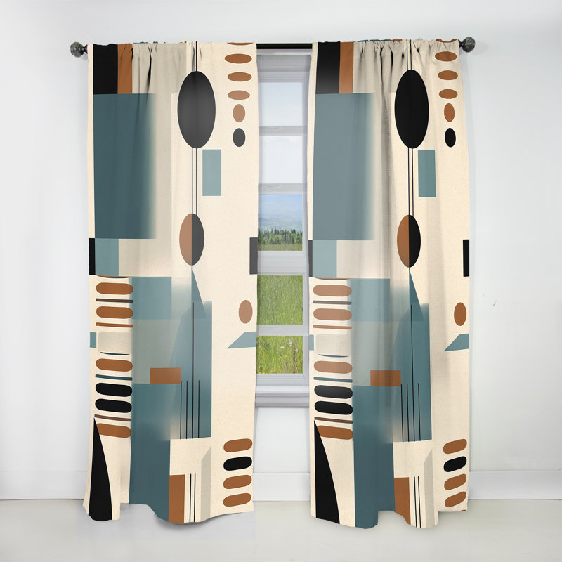 Hedersett - Rideau géométrique bleu crème - Rideau en velours moderne - obscurcissant - 1 panneau, L 52 po x L 95 po