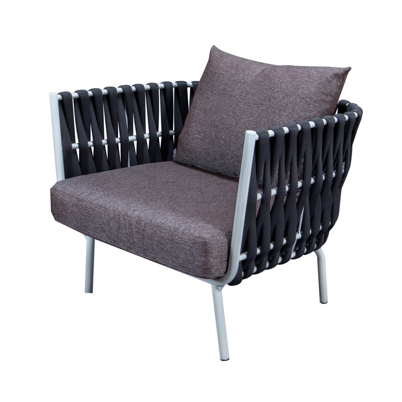 Chaise de patio avec coussins Gavin, Structure noire / Coussin mauve foncé