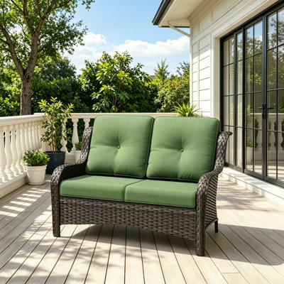 Causeuse en osier 2 places avec coussins verts amovibles All Weather