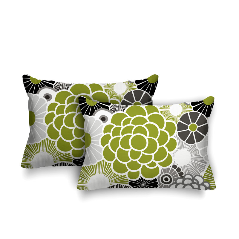 Coussin lombaire floral intérieur / extérieur, Chartreuse