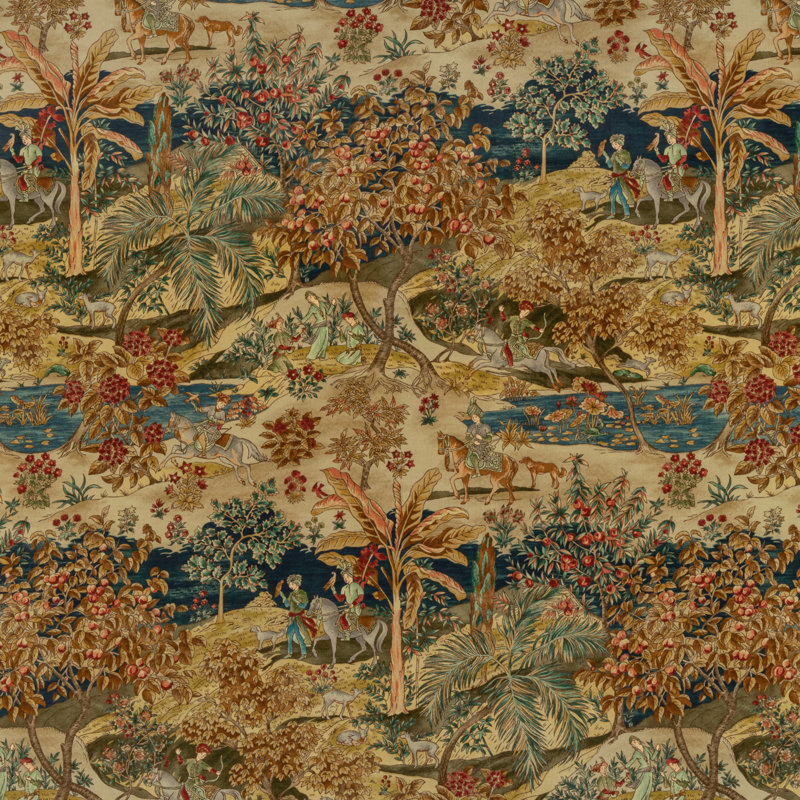 Coromandel Ramayana Cotton Blend Fabric, Indigo/Red