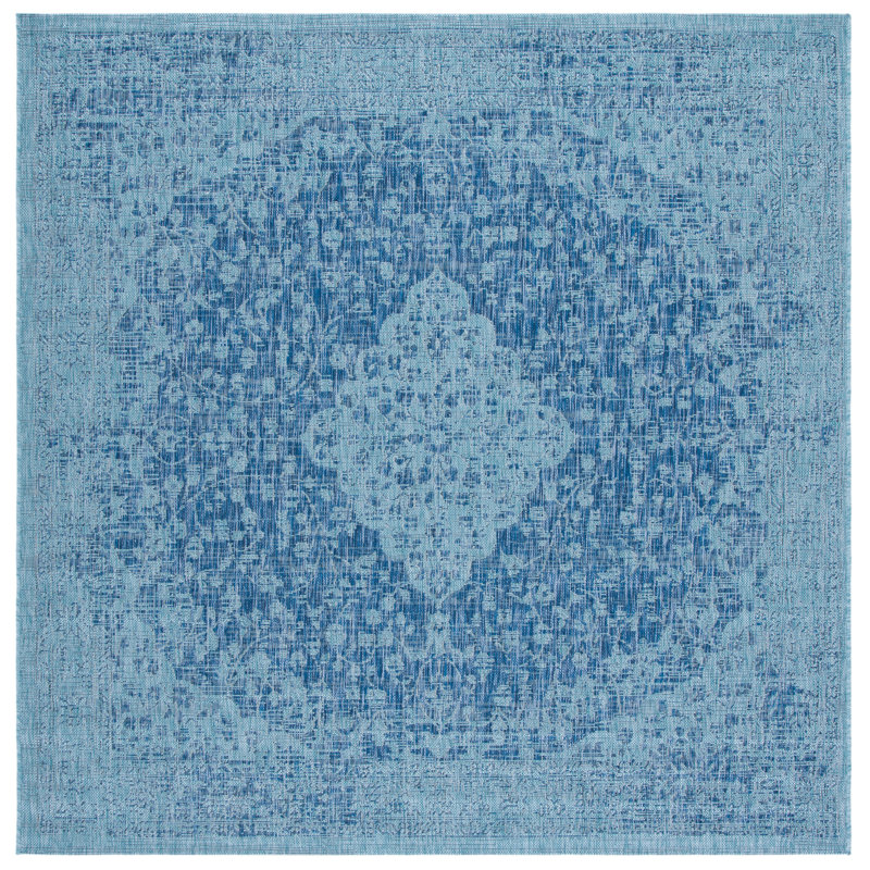 Tapis d'intérieur / extérieur bleu Susanne, Carré 6 pi 7 po