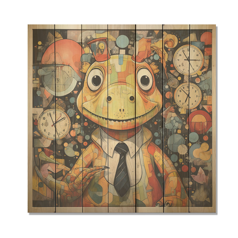 Cubist Dinosaur Nursery II - Dinosaure sur bois, H 15 po x l 15 po