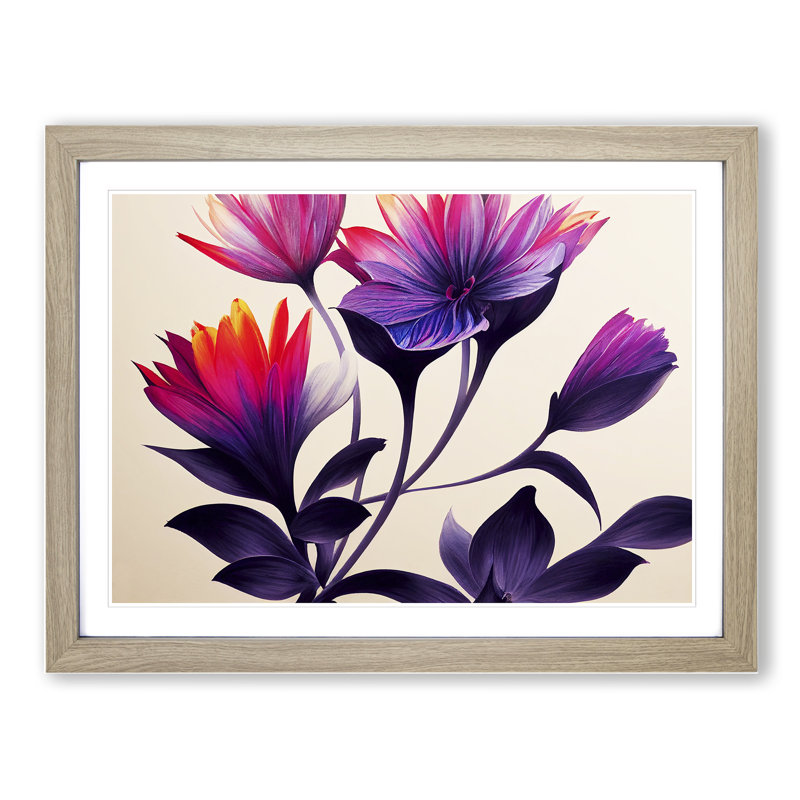 Shimmering Modern Flowers - Framed Print, 25cm H x 34cm W x 2cm D, Oak