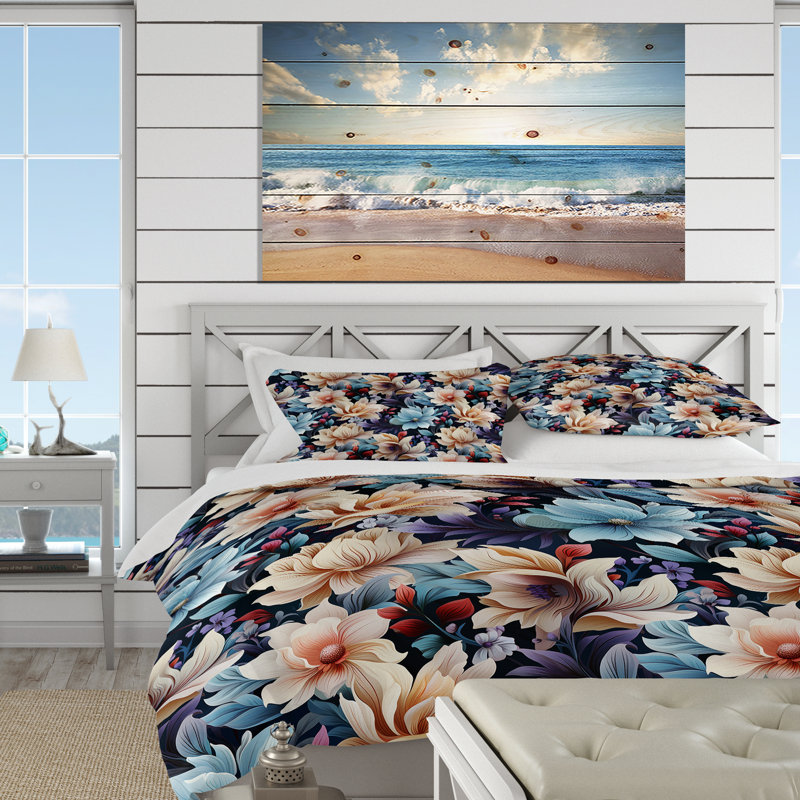 Ensemble de housse de couette botanique bleu et beige Payfull, Housse de couette pour très grand lit et 2 très