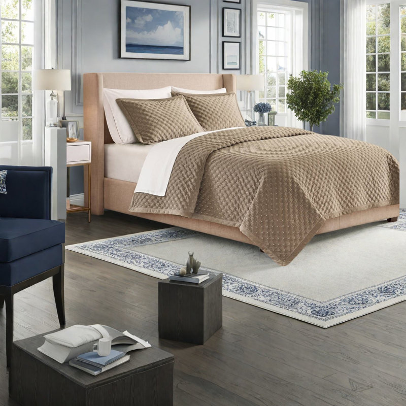 - Ensemble de literie pour très grand lit, couvre-lit matelassé en velours taupe, chambre à coucher moderne