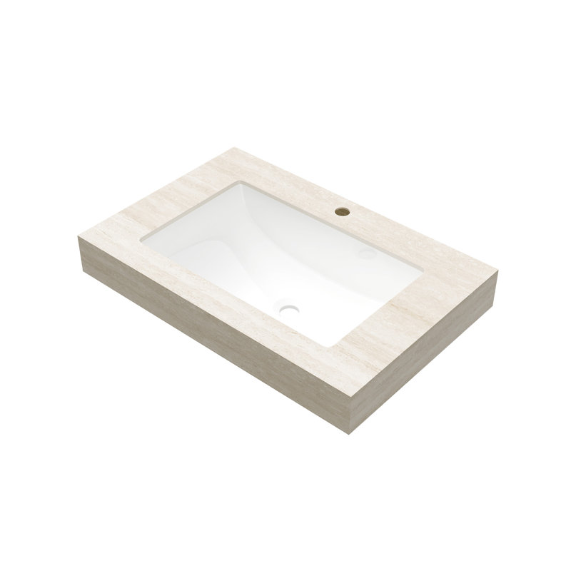 Comptoir en pierre frittée de 30 po à motif de travertin et lavabo encastré en céramique Roma, AUCUN cabinet, AUCUN robinet et drain, convient au meuble-lavabo TILLEY, YOLAN, FRIGGA, etc.