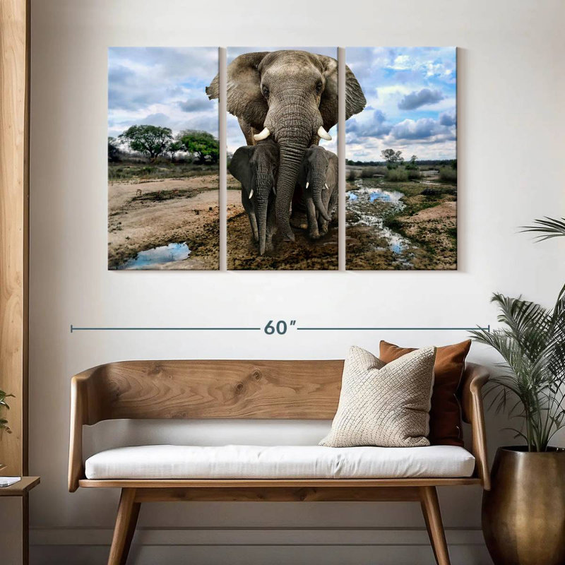 Safari éléphants, H 32 po x l 50 po