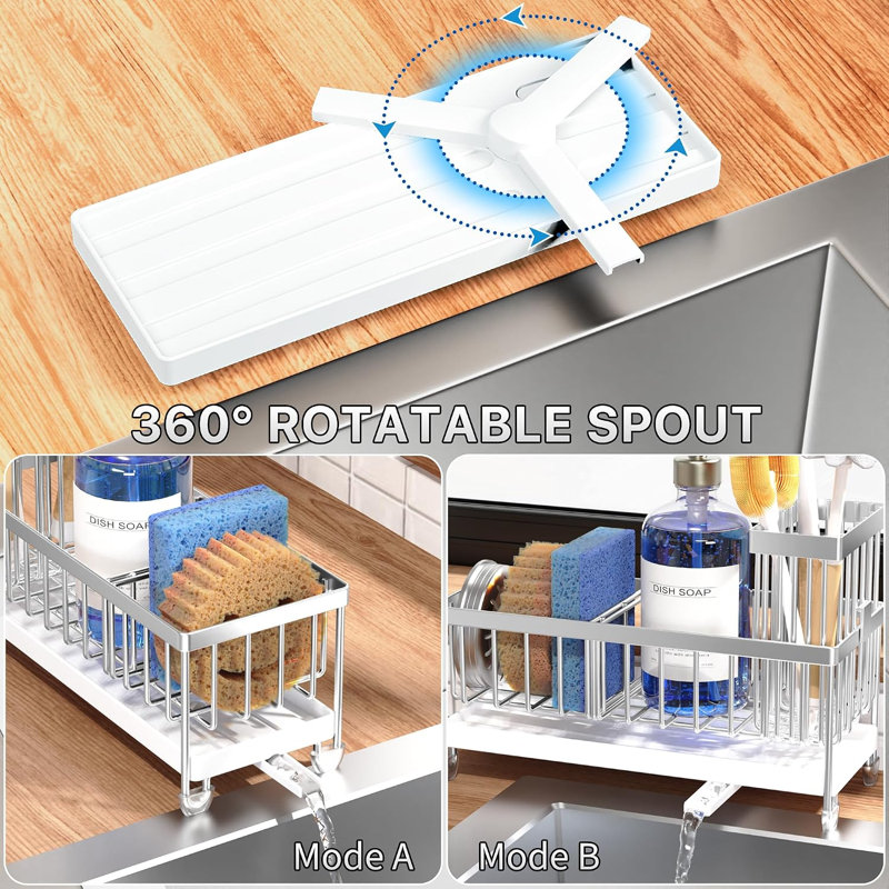 Sponge Holder, Sink Caddy Organizer with High Brush Holder, Rustproof 304 Stainless Steel (Silver, 9.25″)