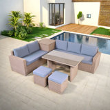 6-piece All Weather Pe Rattan Sofa Set With Adjustable Seat, Storage Box, Removable Covers And Tempered Glass Top Table