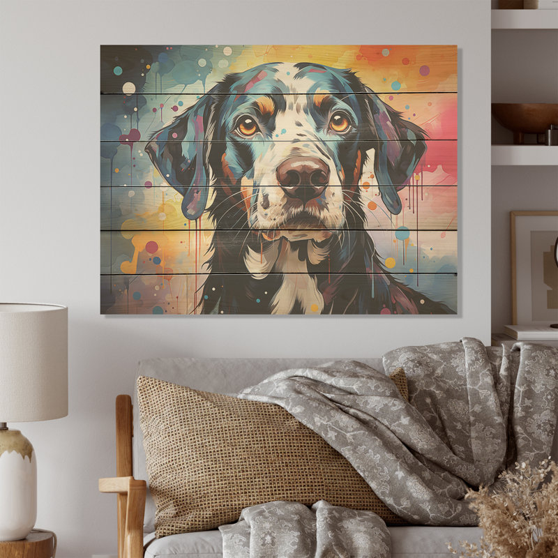 Dalmatian Dots I - chien, art mural sur bois de pin naturel, H 30 po x l 40 po