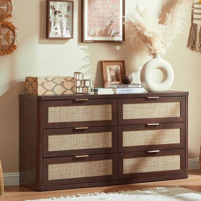 Rattan Dresser and Nightstand Set, 3-Piece, 6-Drawer Dresser and 3-Drawer Nightstand