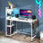 Reversible 110Cm W Computer Desk,Home Office Desk Gaming Table With Storage Shelf&LED Lights-1480465963