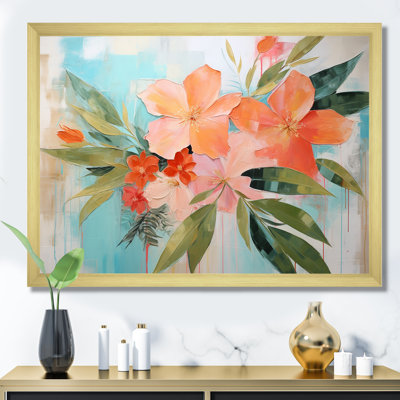 Art moderne moderne, fleurs tropicales roses et vertes - Collages abstraits