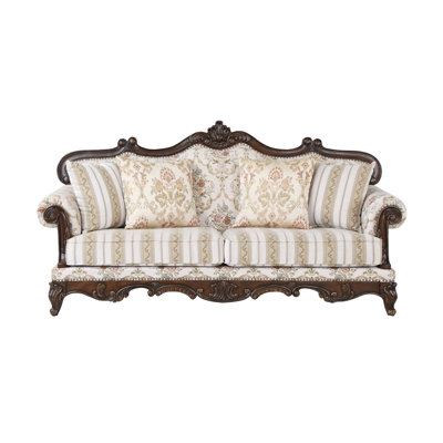 Nayla Rolled Arm Sofa with 4 Pillows in Walnut