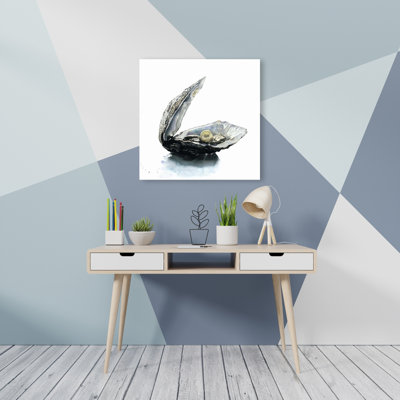Perle huître bleue sur toile côtière - art de décoration aquatique